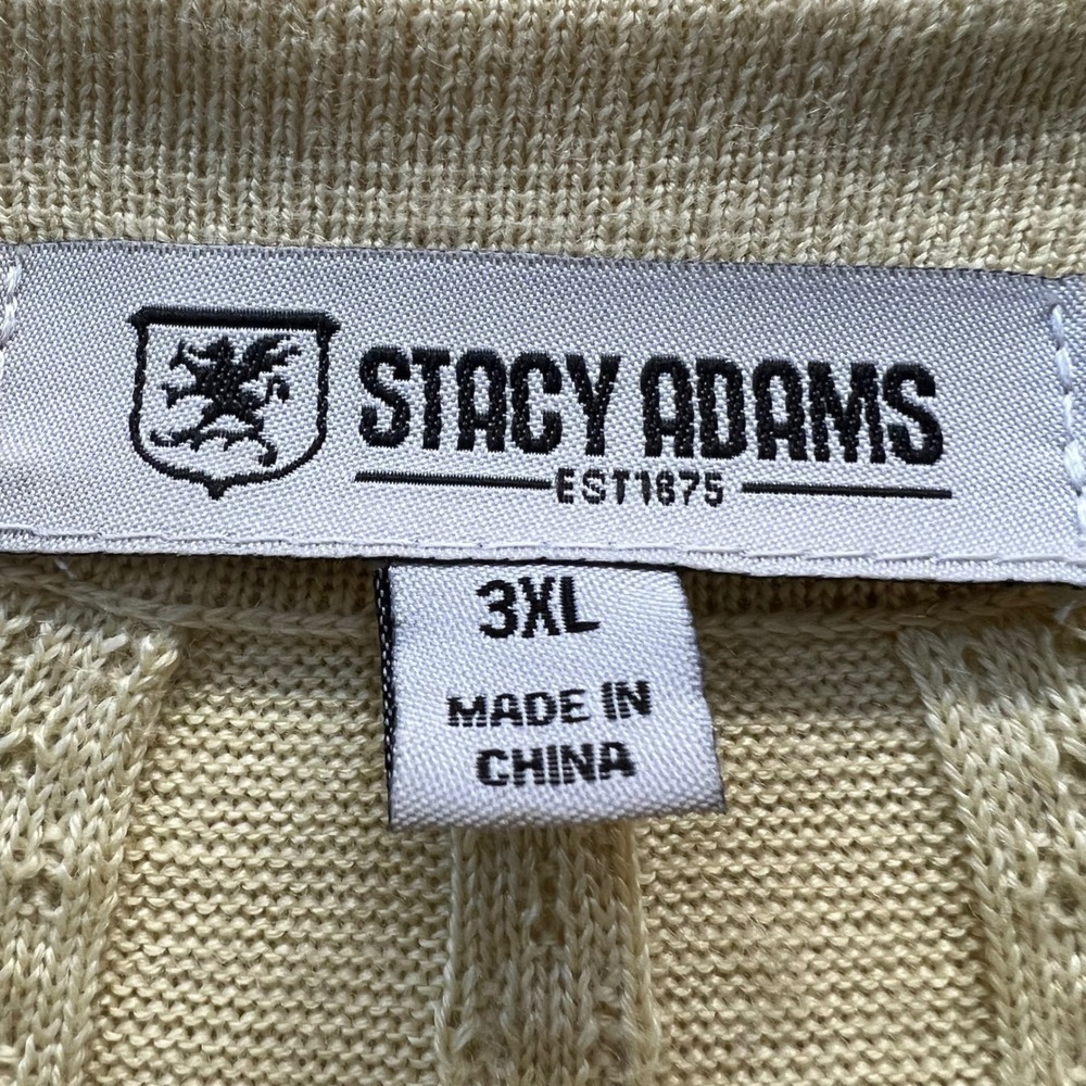 Stacy Adams Yellow Acrylic Knit Polo Button Up Retro Pointelle Shirt 3XL - Picture 6 of 7